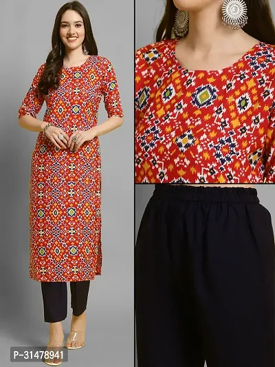 Stylish Crepe Printed Straight Kurta With Pant Set For Women-thumb0