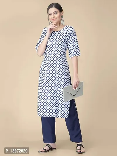 Straight White Printed Crepe Kurta-thumb5