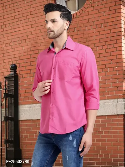 Reliable Pink Cotton Solid Long Sleeves Formal Shirt For Men-thumb2