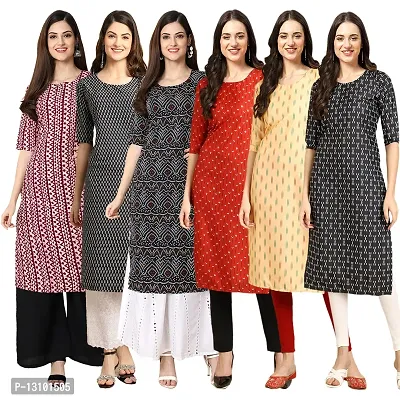 Women Crepe Digital Printed Straight Kurti  Pack of 6