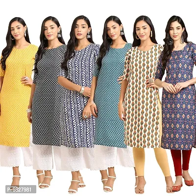 Women Crepe Digital Printed Straight Kurti  Pack of 6-thumb0