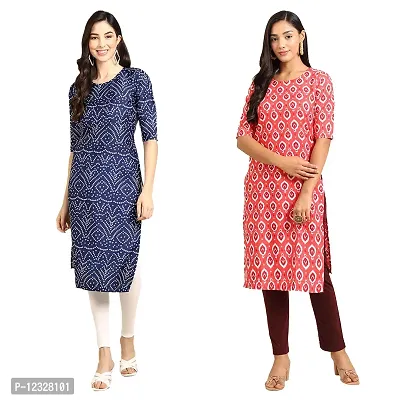 Straight Multicoloured Printed Crepe Kurta Pack Of 2-thumb0