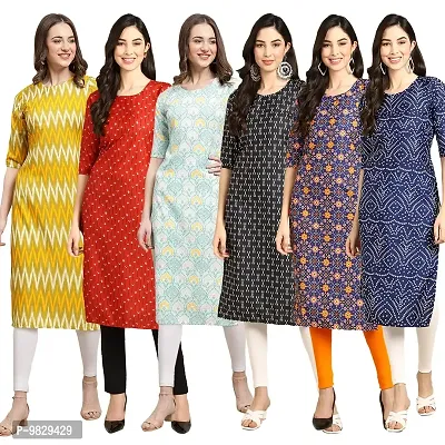 Women Crepe Digital Printed Straight Kurti  Pack of 6