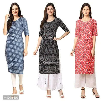 Women Crepe Digital Printed Straight Kurti  Pack of 3-thumb0