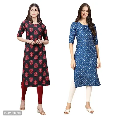 Straight Multicoloured Printed Crepe Kurta Pack Of 2