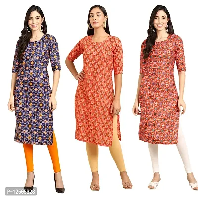 Trendy Women Crepe Digital Printed Straight Kurti  Pack of 3