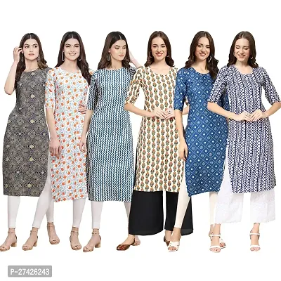 Stylish Multicoloured Crepe Stitched Kurta For Women Pack of 6