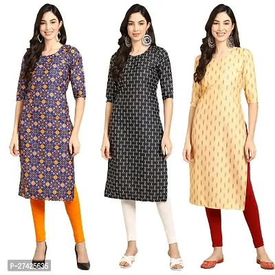 Stylish Multicoloured Crepe Stitched Kurta For Women Pack of 3-thumb0