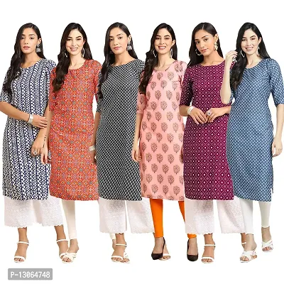 Trendy Crepe Digital Printed Straight Kurta For Women ( Pack Of 6 )-thumb0