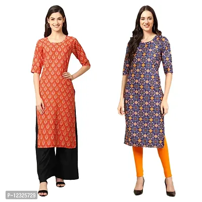 Straight Multicoloured Printed Crepe Kurta Pack Of 2