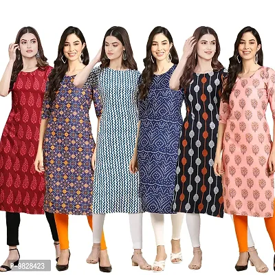 Women Crepe Digital Printed Straight Kurti  Pack of 6-thumb0