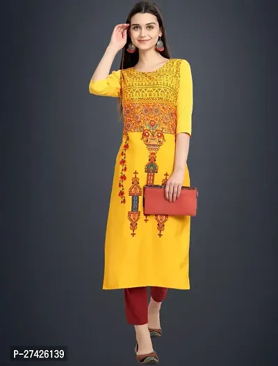 Stylish Yellow Crepe Stitched Kurta For Women-thumb0