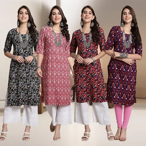 Fancy Straight Crepe Kurti - Pack Of 4