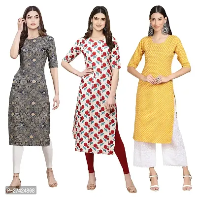 Stylish Multicoloured Crepe Stitched Kurta For Women Pack of 3-thumb0