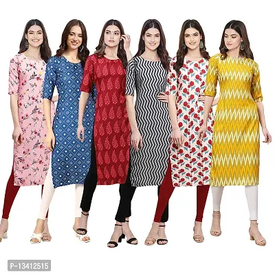 Women Crepe Digital Printed Straight Kurti Pack of 6