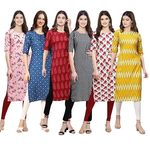 Women Crepe Digital Straight Kurti Pack of