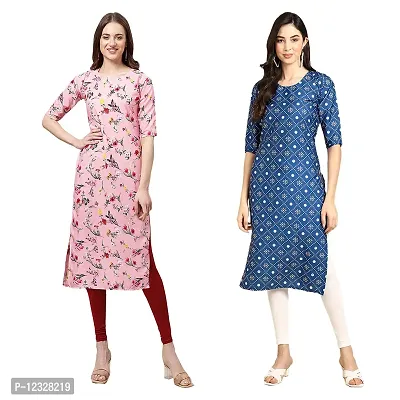 Straight Multicoloured Printed Crepe Kurta Pack Of 2