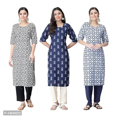 New Crepe Combo Printed Kurtis For Women Pack Of 3-thumb0