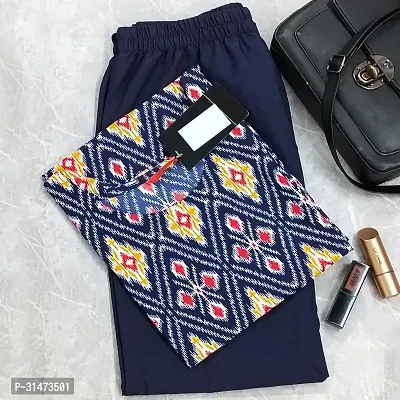 Stylish Navy Blue Crepe Printed Kurta Bottom Set For Women