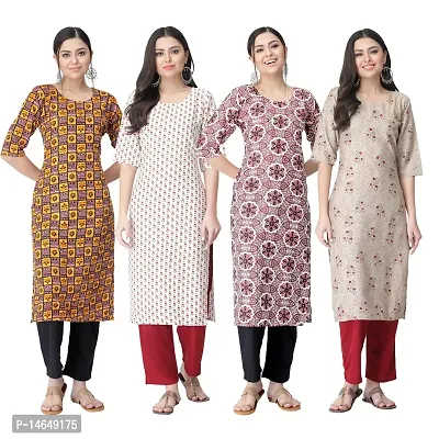 New Crepe Combo Printed Kurtis For Women Pack Of 4-thumb0