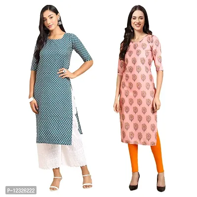 Straight Multicoloured Printed Crepe Kurta Pack Of 2-thumb0