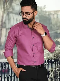 Men Stylish Pink Cotton Solid Long Sleeve Semi Formal Shirt-thumb2