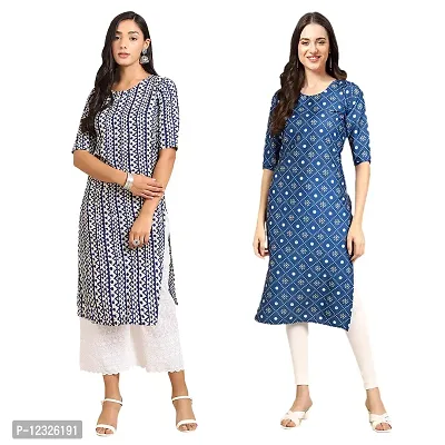 Straight Multicoloured Printed Crepe Kurta Pack Of 2