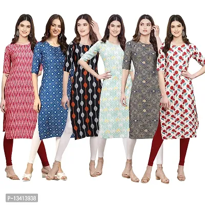 Women Crepe Digital Printed Straight Kurti Pack of 6-thumb0