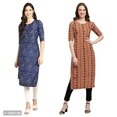 Alluring Crepe Printed Straight Kurta For Women-Pack Of 2