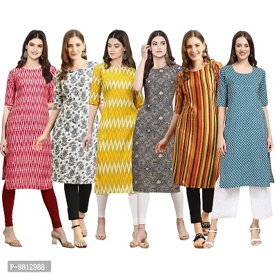 Women Crepe Digital Printed Straight Kurti Pack of 6-thumb0