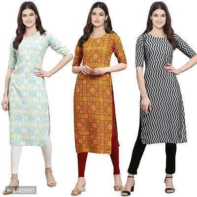 Stylish Multicoloured Crepe Stitched Kurta For Women Pack of 3