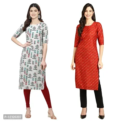 Straight Multicoloured Printed Crepe Kurta Pack Of 2