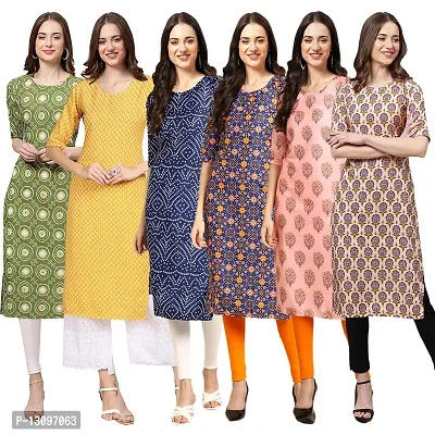 Women Crepe Digital Printed Straight Kurti  Pack of 6-thumb0