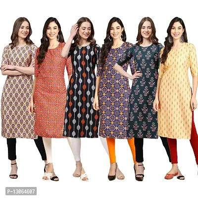 Trendy Crepe Digital Printed Straight Kurta For Women ( Pack Of 6 )-thumb0