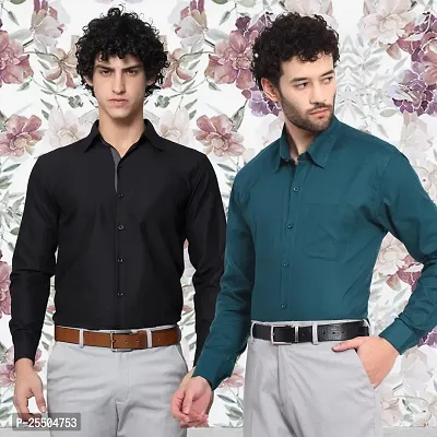 Elegant Cotton Multicoloured Long Sleeves Formal Shirt For Men- Pack Of 2-thumb0