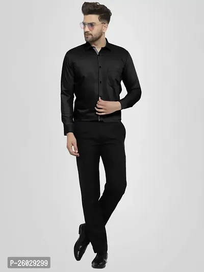 Men Stylish Black Cotton Solid Long Sleeve Semi Formal Shirt