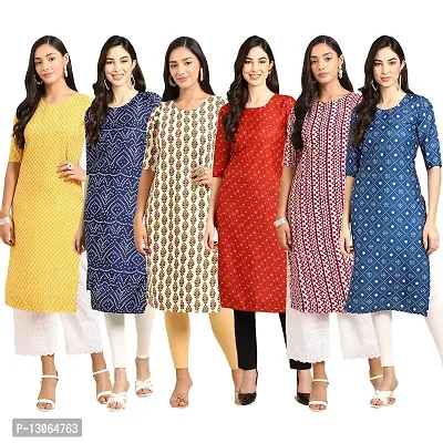 Trendy Crepe Digital Printed Straight Kurta For Women ( Pack Of 6 )