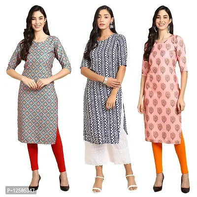 Trendy Women Crepe Digital Printed Straight Kurti  Pack of 3