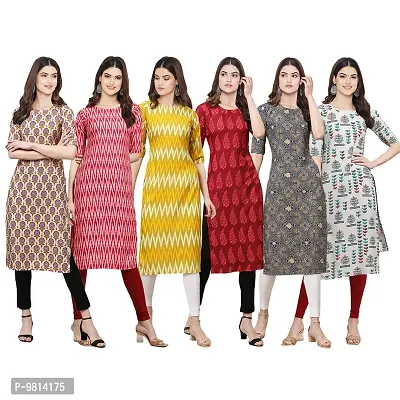 Women Crepe Digital Printed Straight Kurti  Pack of 6-thumb0