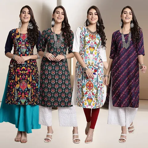 Fancy Straight Crepe Kurti - Pack Of 4