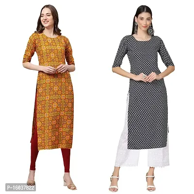 Stylish Crepe Printed Straight Kurta For Women-Pack Of 2