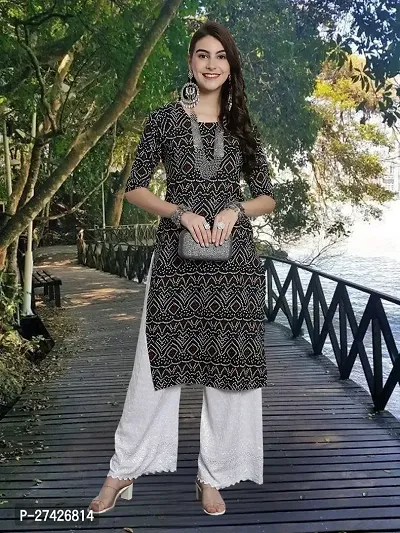 Stylish Black Crepe Stitched Kurta For Women-thumb0