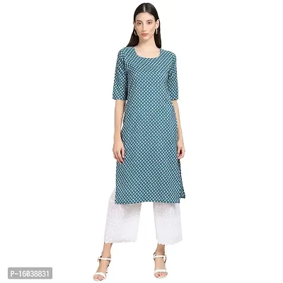 Stylish Teal Crepe Floral Print Straight Kurta For Women-thumb0