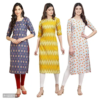 Elite Crepe Printed Straight Stitched Kurta For Women- Pack Of 3-thumb0