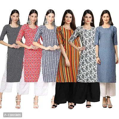 Trendy Crepe Digital Printed Straight Kurta For Women ( Pack Of 6 )-thumb0