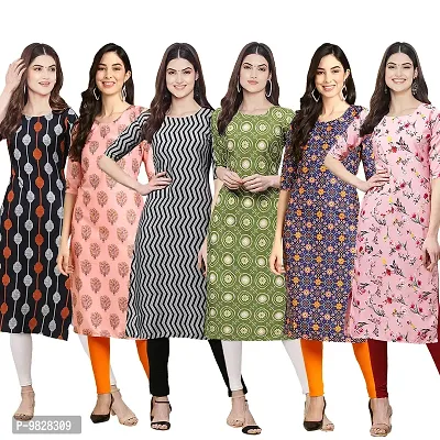 Women Crepe Digital Printed Straight Kurti  Pack of 6-thumb0