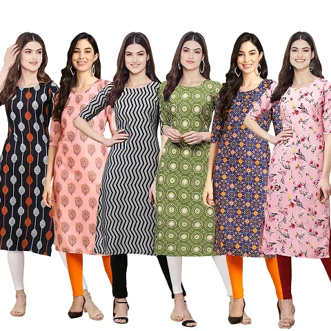 Women Crepe Digital Straight Kurti Pack of