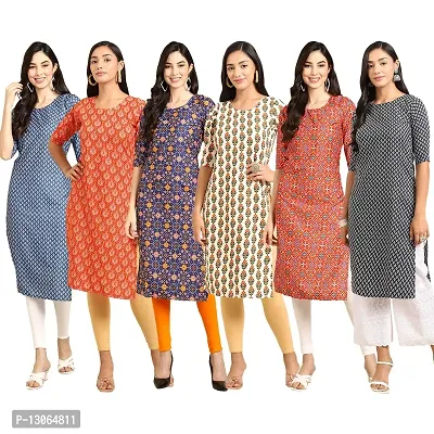 Trendy Crepe Digital Printed Straight Kurta For Women ( Pack Of 6 )