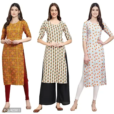 Stylish Multicoloured Crepe Stitched Kurta For Women Pack of 3-thumb0