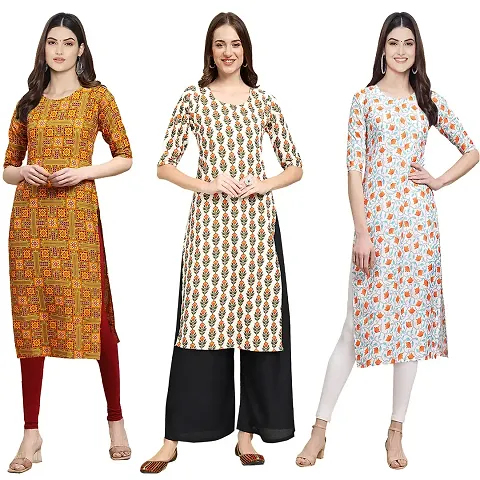 Reliable Crepe Digital Printed Straight Kurta Pack Of 3 Vol 8